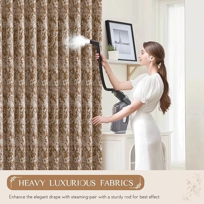Beauoop Brown Floral Jacquard Blackout Curtains - Image 9