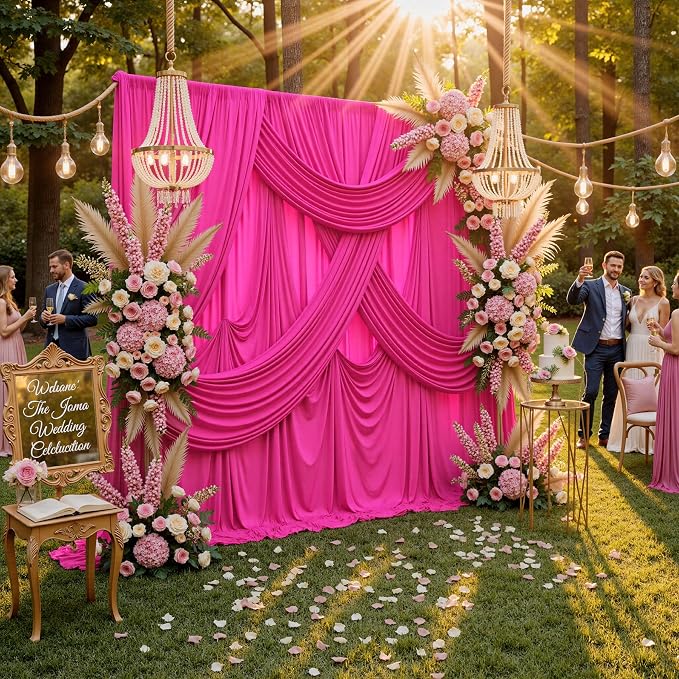 10ft x 10ft Wrinkle Free Hot Pink Backdrop Curtains - Image 7