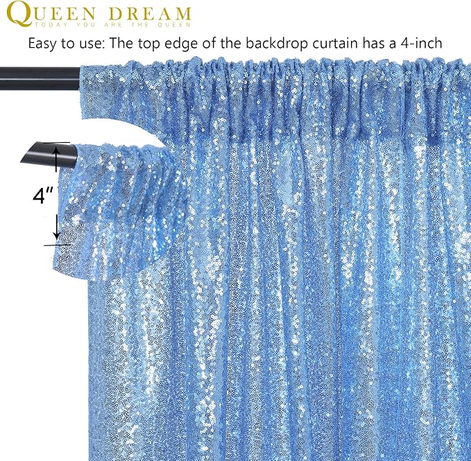 Sequin Backdrop Drapes 3 Panels Fabric Curtain 2FT x 8FT Baby Blue Wedding | - Image 6