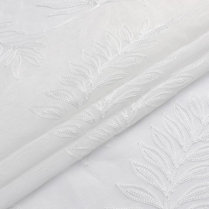 White Sheer Curtains Embroidered Leaf 2 Panels 84 Inches Long | Light Filtering - Image 6
