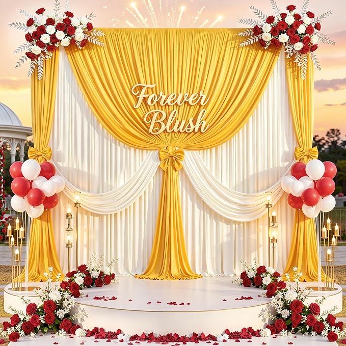 30 ft x 10 ft Wrinkle Free Yellow Backdrop Curtain - Image 9