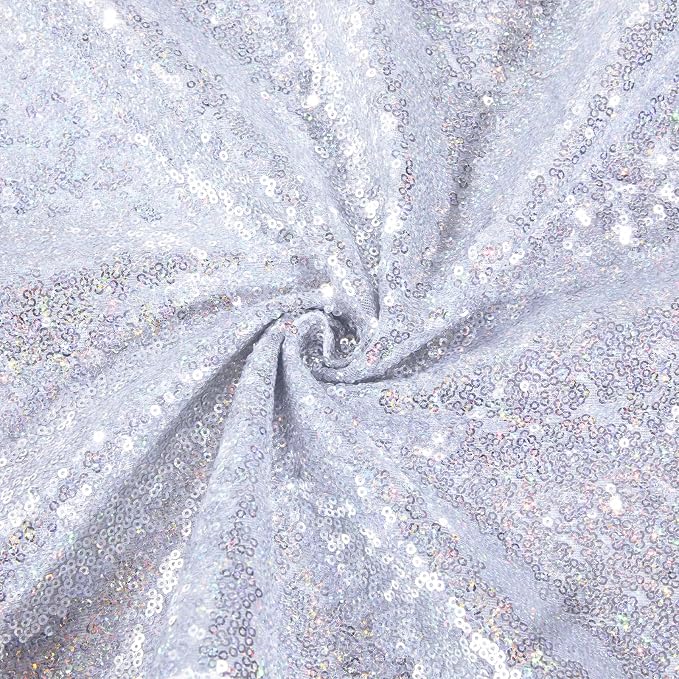 Laser Silver Sequin Backdrop Curtains Party Glitter Drapes 2 Pcs 2FTx8FT | - Image 6