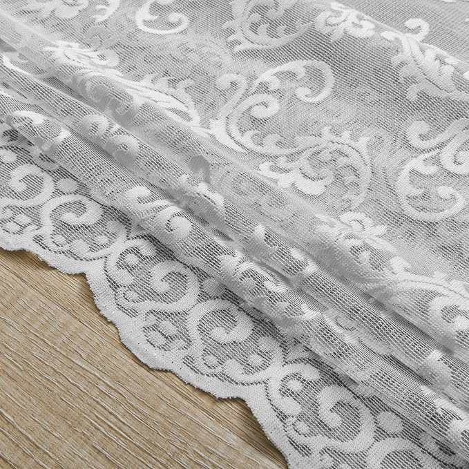 FOLKSIDE Grey Lace Curtains 84 Inches Long 2 Panels Ash Vintage Paisley Lace - Image 7
