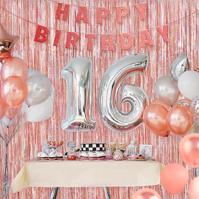 Rose Gold Metallic Tinsel Foil Fringe Curtains, 2 Pack 3.3x8.3 Feet Party - Image 7