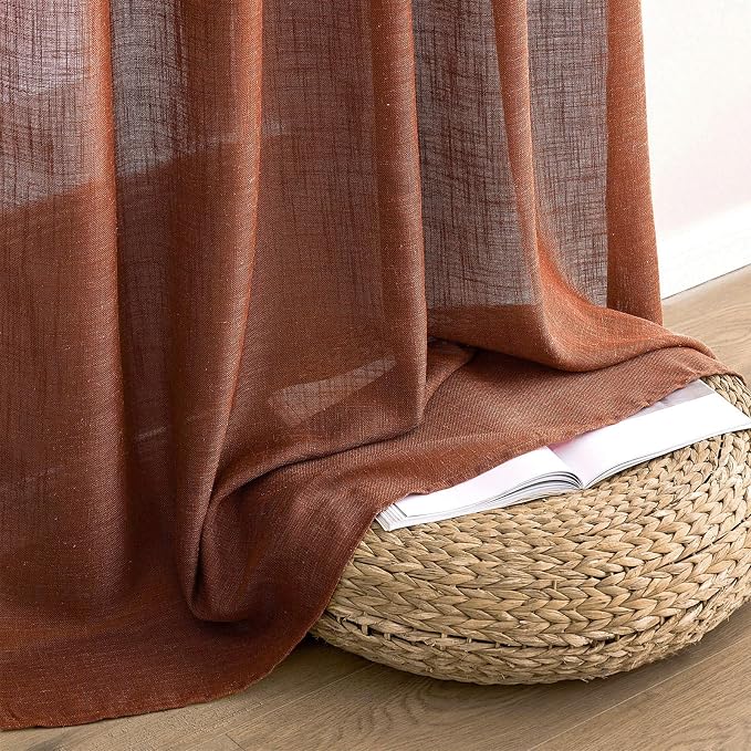 MIULEE Burnt Orange Fall Linen Curtains 52x54 Inch 2 Panels - Image 7