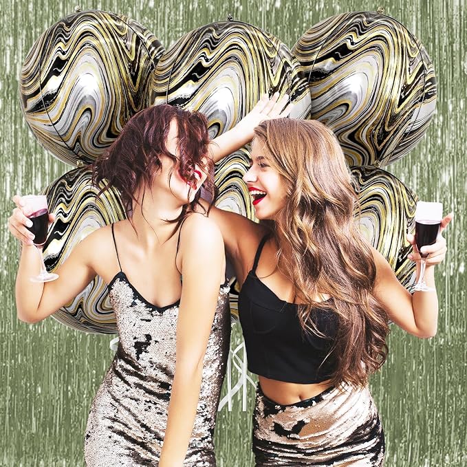 Black Gold and White Balloons Foil, 22Inch Metallic Balloons Printed, Round - Image 9