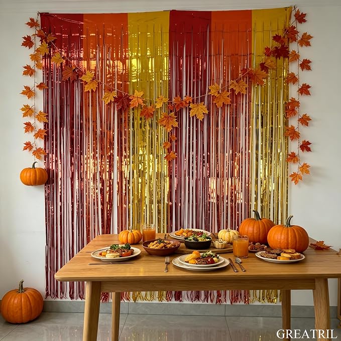 Red Orange Gold Foil Fringe Backdrop Curtain - Image 5