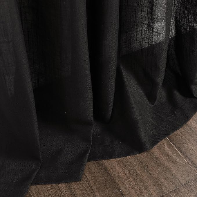 Vintage Black Linen Curtains 63 Inch Length - Image 9