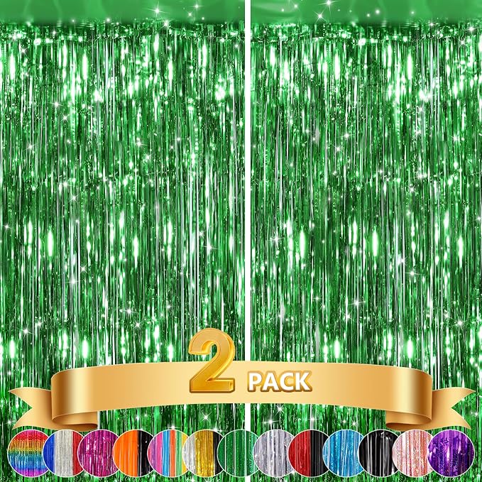 2 Pack Green Streamers Backdrop Jungle Party Decorations Green Foil Fringe - Image 7