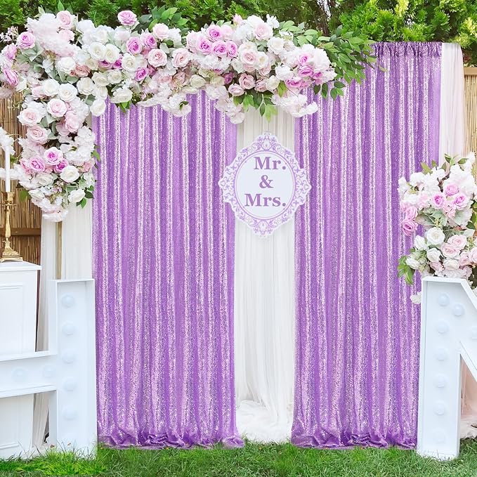 Lavender Sequin Backdrop Curtains-1 Panel 5FTx8FT Light Purple Backdrop - Image 7