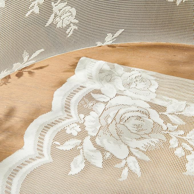 Cream Lace Curtains 120 Inches Long 2 Panels Victorian Floral Sheer Curtains - Image 7