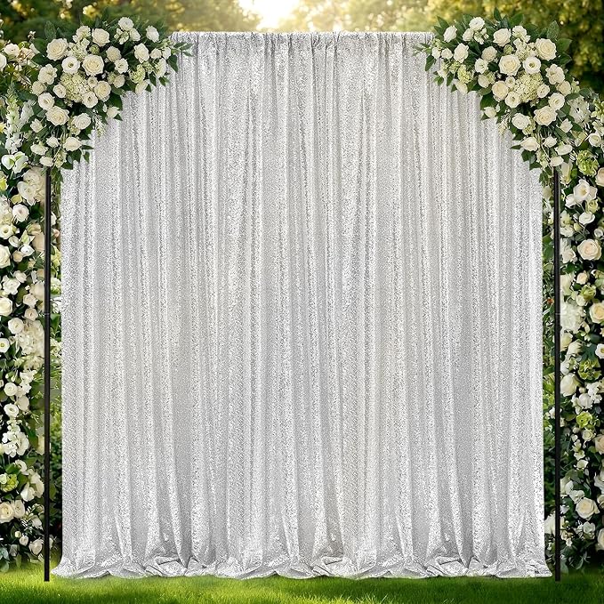 Silver Sequin Backdrop Curtains-2 Panels 2FTx8FT Silver Backdrop - Image 9