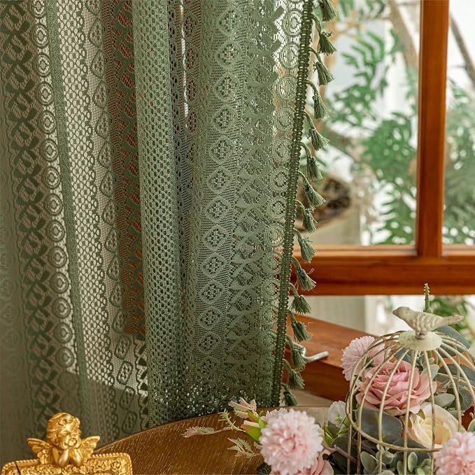 Sutuo Home Olive Green Boho Sheer Curtains 72 Inches Long - Image 9