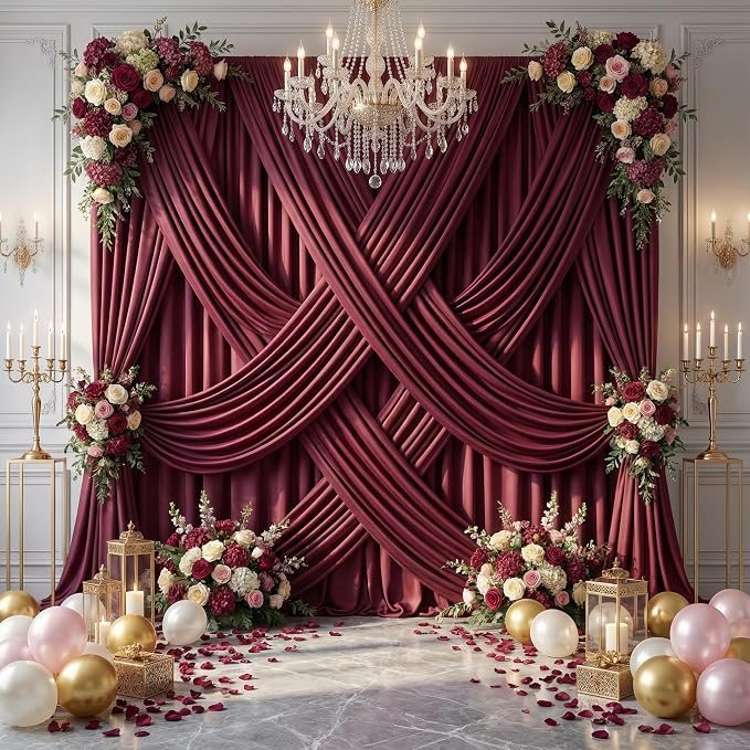 10×14 ft Wrinkle Free Maroon Backdrop Curtain - Image 9