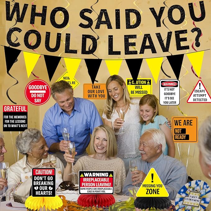 Roetyce Farewell Party Decorations, Caution Who Said You Could Leave Banner | - Image 7