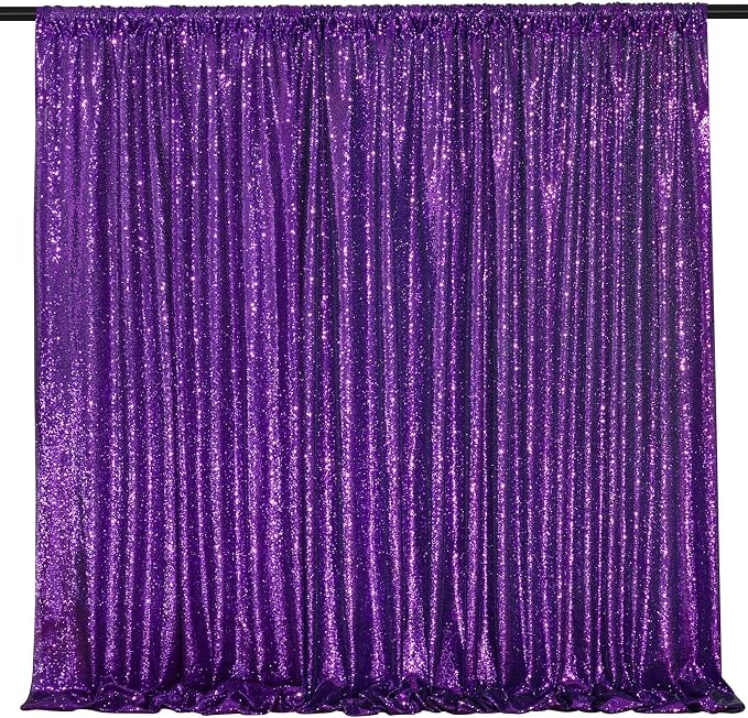 Purple Sequin Backdrop 2 Pcs 5FTx10FT Wedding Glitter Curtain Backdrop Arch - Image 6