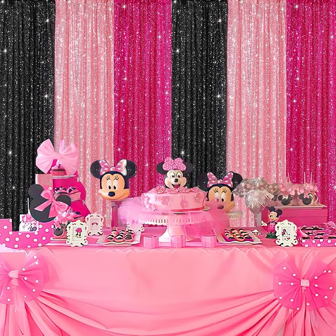Backdrop Curtains Blush Pink Glitter Sequin Photo Curtain 6 Panels 2ftx8ft | - Image 6