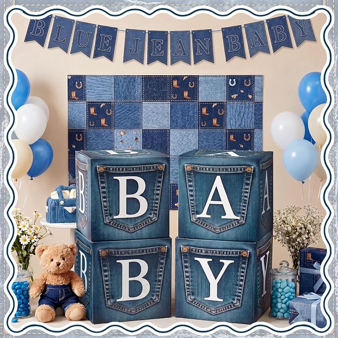 4 Pcs Blue Jean Baby Shower Decoration Party Boxes - Image 7