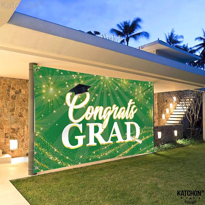 KatchOn Green Congrats Grad Banner 72x44 Inch | Green and Gold Grad Banner - Image 9