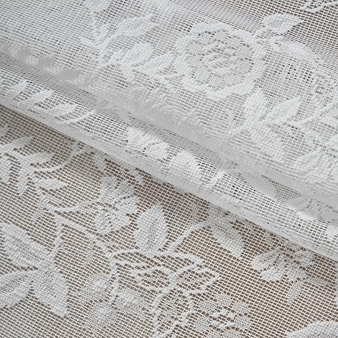 FINECITY White Lace Curtains Rustic Leaf Floral 52 x 80 Inch, 2 Panels | Rod - Image 8