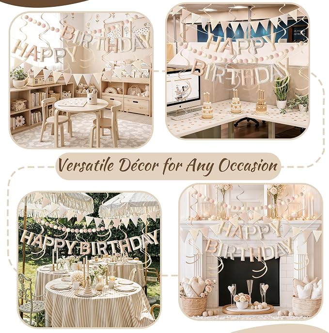Kriyokiaa Retro Neutral Happy Birthday Banner Set, Neutral Decor | Retro - Image 7