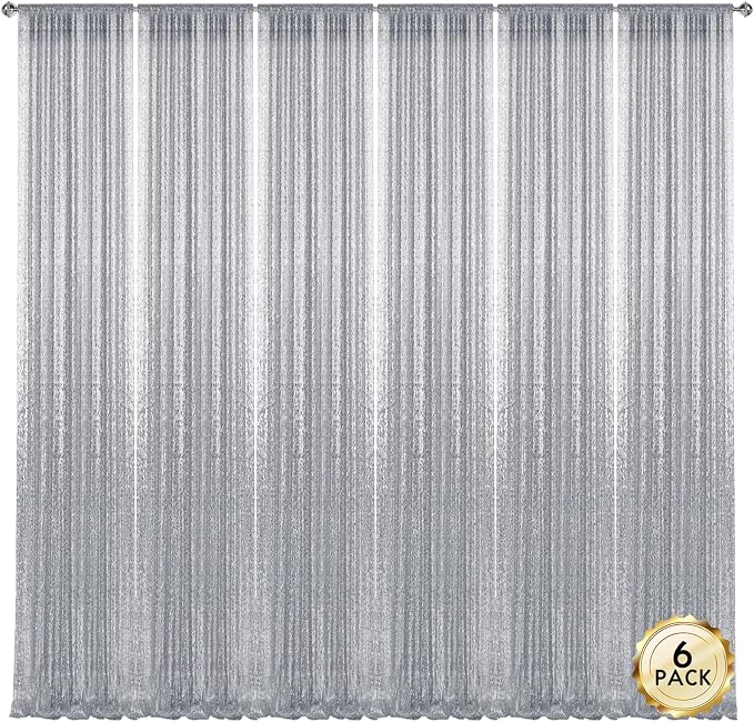 2×8FT-6PCS Silver Sequin Backdrop Curtains Panels, Photography Backdrop Glitter - Image 7