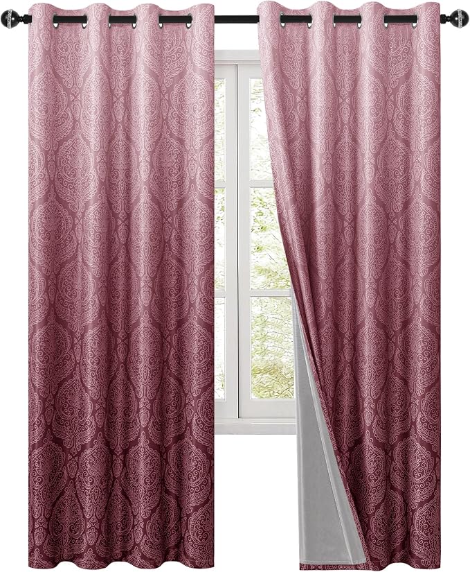 DWCN 100% Blackout Curtains for Bedroom 84 Inch Long-Damask Patterned Ombre - Image 9