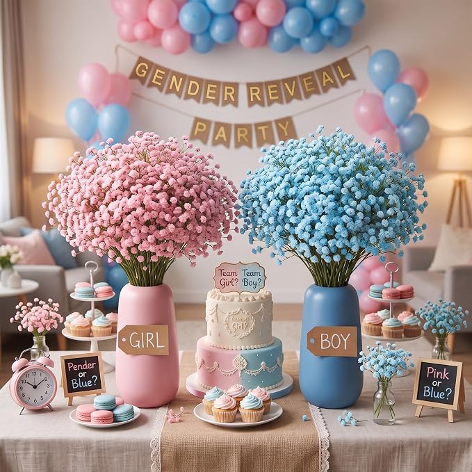 100 Pcs Pink and Blue Baby's Breath Artificial Flowers Bulk Baby Shower - Image 7