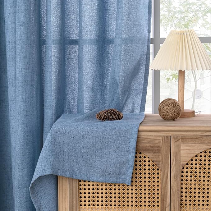 YoungsTex Blue Linen Curtains 68 Inch Length 2 Panels - Image 9