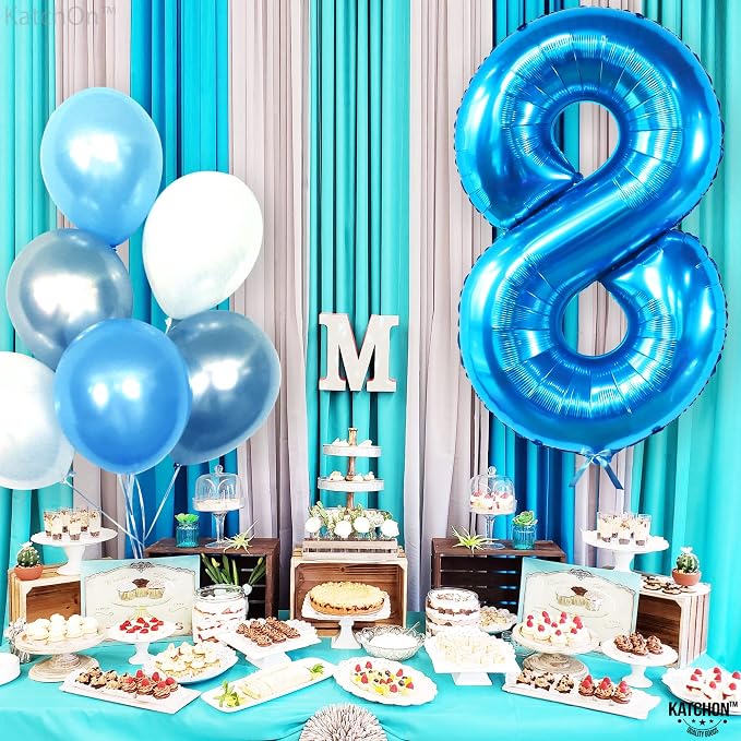 KatchOn Foil Blue Number 8 Balloon Mermaid Birthday Decorations - Image 8