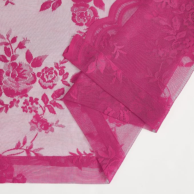 Raspberry Lace Curtains 54 Inch Length 2 Panels Rod Pocket Floral Lace Curtains - Image 7