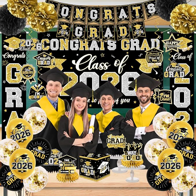 Graduation Decorations Class of 2026 Black and Gold Graduation Decorations - Image 6