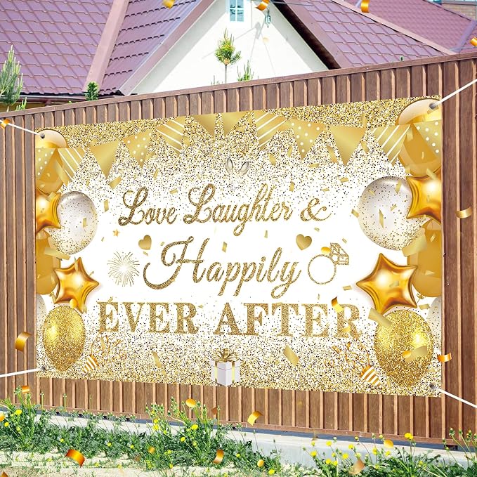 White Gold Bridal Shower Decorations Love Laughter and Happily Ever After - Image 7