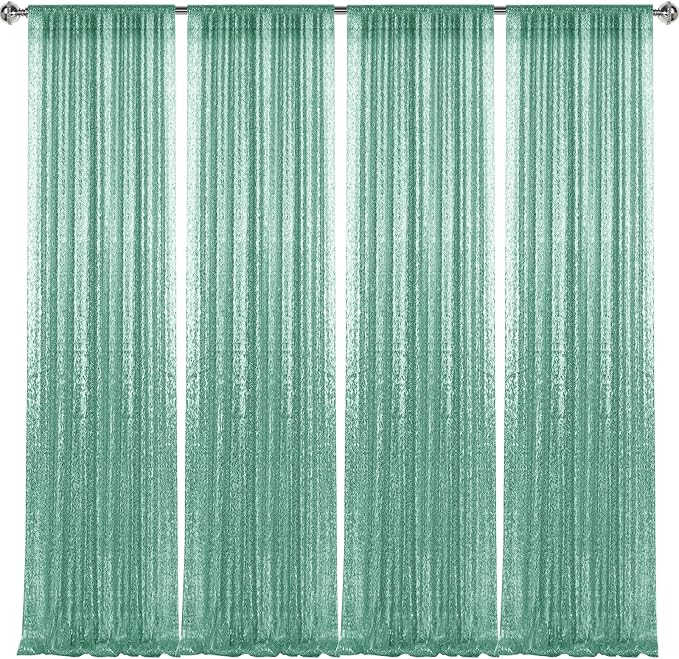 2×8FT-4PCS Mint Green Sequin Backdrop Curtains Panels, Photography Backdrop - Image 8