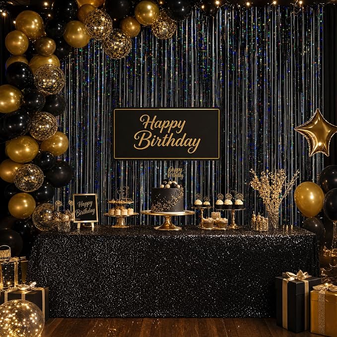 Black Fringe Curtain Party Streamers 2Pack 3.3x8.3 Ft Foil Fringe Backdrop - Image 9