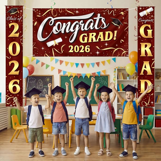 JOYIN 3 Pcs Graduation Backdrop Decorations Class of 2025, Satin Congrats Grad - Image 9