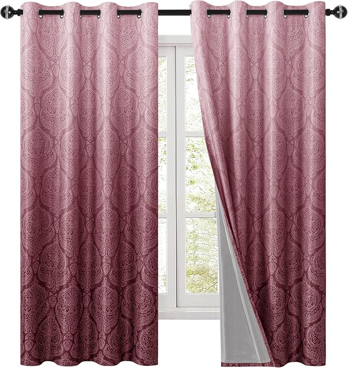 DWCN 100% Blackout Curtains for Bedroom 63 Inch Long-Damask Patterned Ombre - Image 9