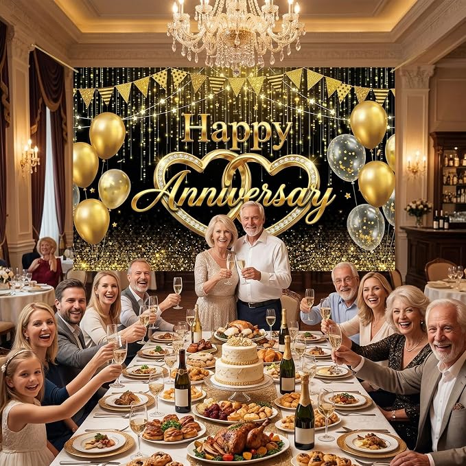 Happy Anniversary Black Gold Backdrop - Image 7