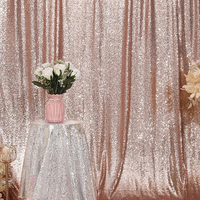 PartyDelight Rose Gold Sequin Backdrop Curtains 6x8ft | Sparkly 3mm sequins - Image 7
