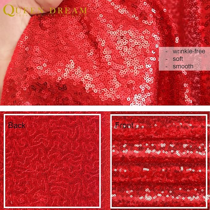 Red Sequin Backdrop Curtain 7ft x 7ft Background Drapes | Glitter Background - Image 7