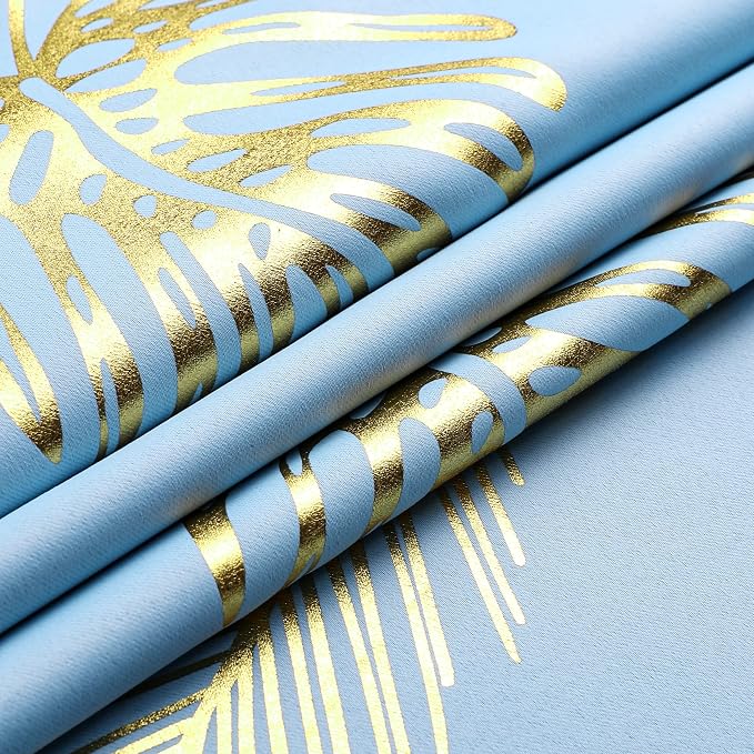 Sky Blue Blackout Curtains for Bedroom, Room Darkening Gold Palm Tree Pattern - Image 8