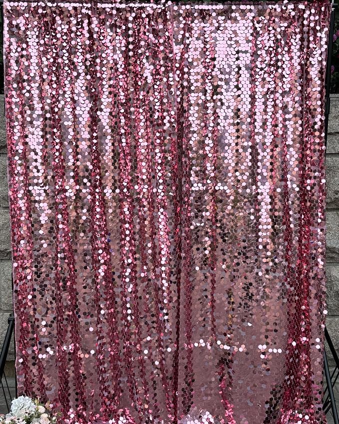Rose Pink Large Sequin Backdrop, 4x10 Ft, 2 Panels | Large 18mm Sequins - Image 7