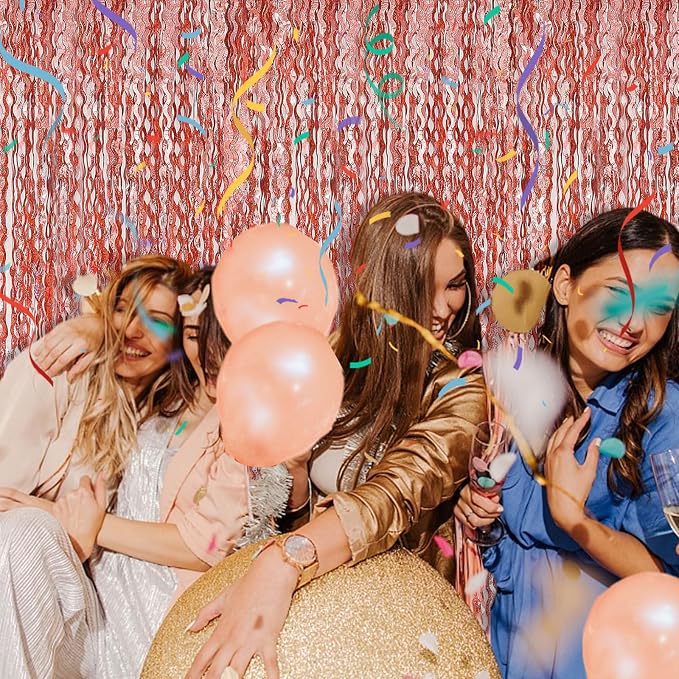 Rose Gold Tinsel Foil Fringe Curtains Wavy Backdrop - Image 7