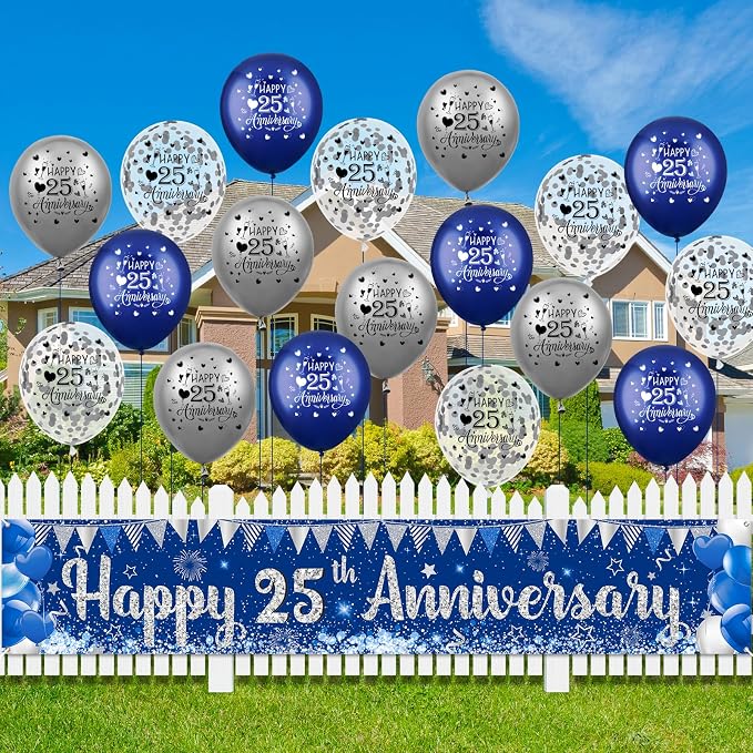 Blue Silver 25th Anniversary Decorations - Image 7