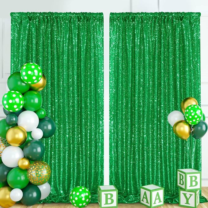 Green Sequin Backdrop Curtains 2 Pcs 5FTx10FT Glitter Backdrop Christmas - Image 7