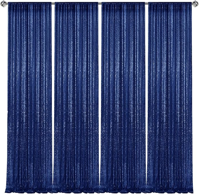 2×8FT-4PCS Navy Sequin Backdrop Curtains Panels, Photography Backdrop Glitter - Image 8