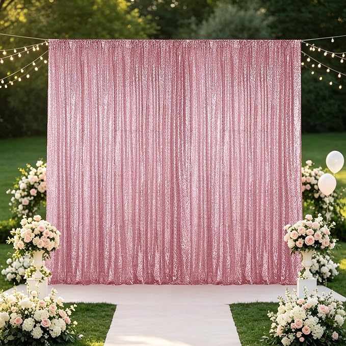 Hahuho Rose Pink Sequin Backdrop Curtain, Banquet Decoration(4 Panels, 2FT x 8FT - Image 8