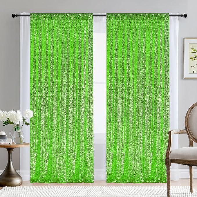 2×8FT-2PCS Green Sequin Backdrop Curtains Panels, Photography Backdrop Glitter - Image 8