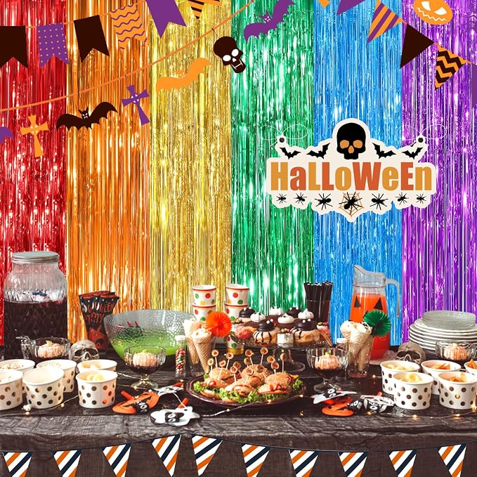 Rainbow Fringe Curtain Party Streamers 2Pack 3.3 x 8.3 Ft Foil Fringe Backdrop - Image 7
