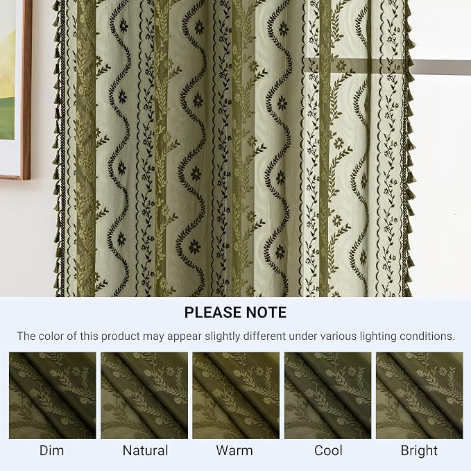 WAZZIO Boho Lace Curtains 2 Panels 84 Inch -Victorian Sheer Panel Drape French - Image 9